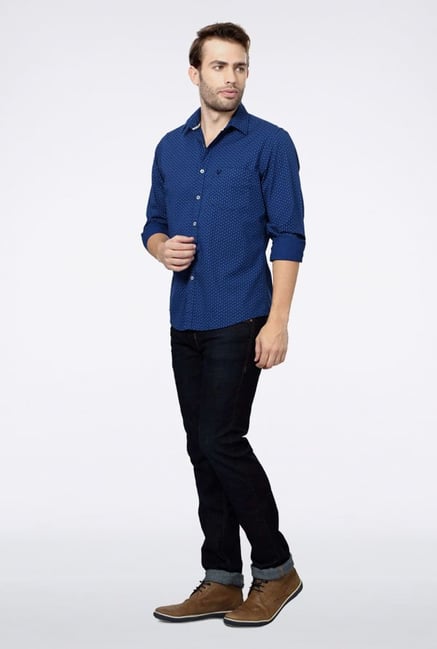 Allen Solly Blue Printed Casual Shirt Allen Solly Blue Printed Casual Shirt
