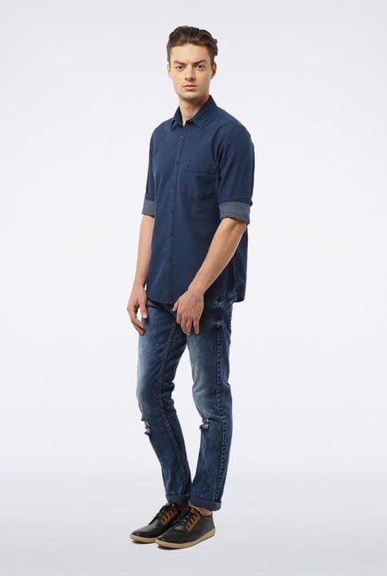 Allen Solly Navy Printed Casual Shirt Allen Solly Navy Printed Casual Shirt