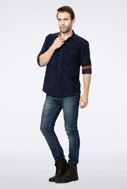 Allen Solly Navy Solid Casual Shirt Allen Solly Navy Solid Casual Shirt