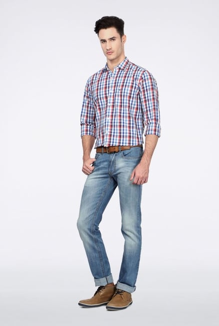 Peter England Blue & Red Checks Slim fit Casual Shirt Peter England Blue & Red Checks Slim fit Casual Shirt