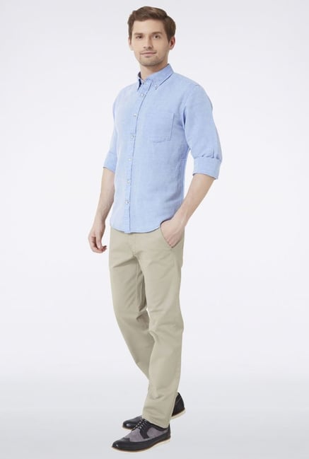 Peter England Blue Solid Slim fit Casual Shirt Peter England Blue Solid Slim fit Casual Shirt