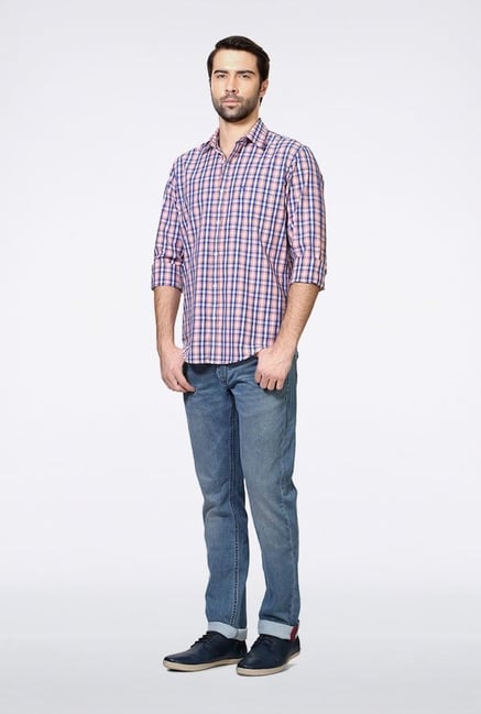 Peter England Blue & Red Checks Casual Shirt Peter England Blue & Red Checks Casual Shirt