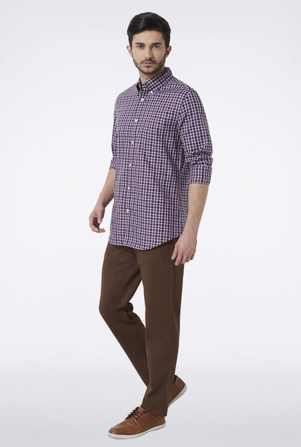 Peter England Blue & Purple Checks Slim fit Casual Shirt Peter England Blue & Purple Checks Slim fit Casual Shirt