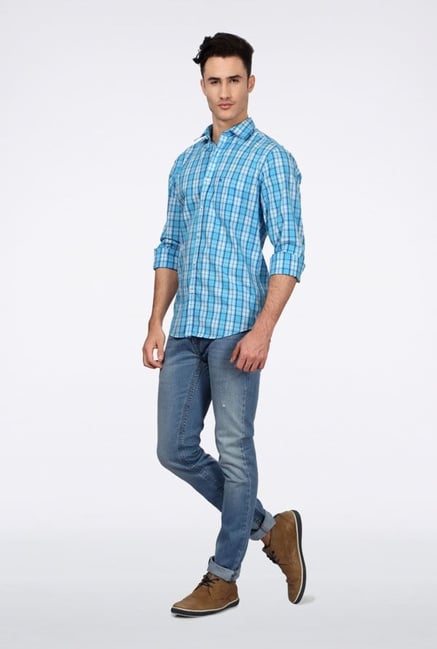 Peter England Blue Checks Casual Shirt Peter England Blue Checks Casual Shirt