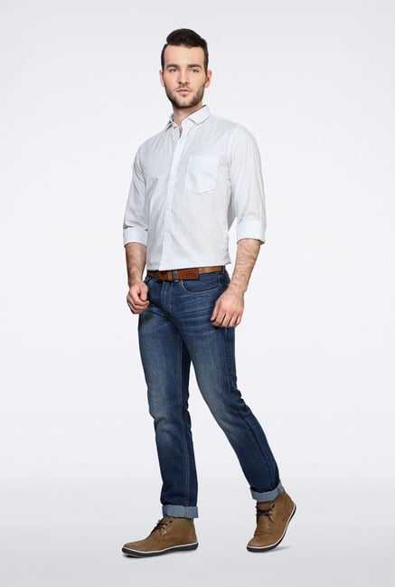 Peter England White Printed Slim fit Casual Shirt Peter England White Printed Slim fit Casual Shirt