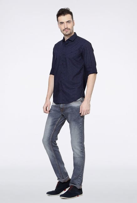 Peter England Navy Floral Print Casual Shirt Peter England Navy Floral Print Casual Shirt