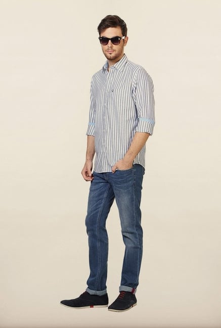 Allen Solly Navy Striped Slim fit Casual Shirt Allen Solly Navy Striped Slim fit Casual Shirt