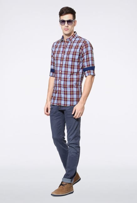 Allen Solly Blue & Red Checks Casual Shirt Allen Solly Blue & Red Checks Casual Shirt