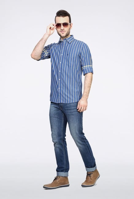 Allen Solly Blue Striped Slim fit Casual Shirt Allen Solly Blue Striped Slim fit Casual Shirt