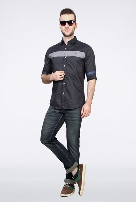 Allen Solly Dark Grey Solid Casual Shirt Allen Solly Dark Grey Solid Casual Shirt