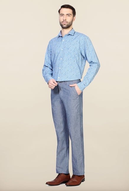 Allen Solly Blue Solid Linen Trouser Allen Solly Blue Solid Linen Trouser