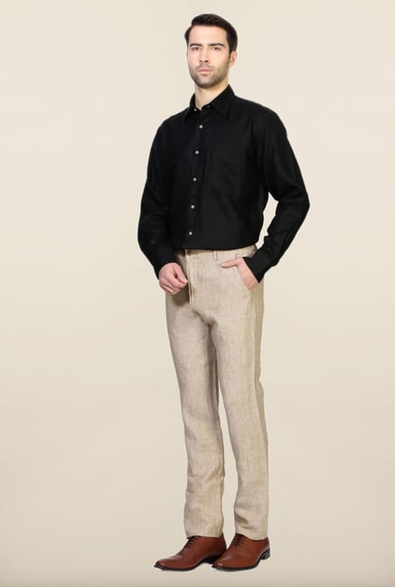 Allen Solly Beige Solid Linen Trousers Allen Solly Beige Solid Linen Trousers