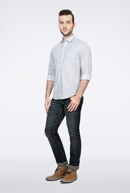 Peter England Grey Pin Striped Slim fit Casual Shirt Peter England Grey Pin Striped Slim fit Casual Shirt
