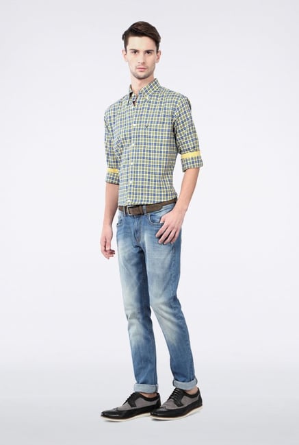 Allen Solly Yellow & Blue Checks Slim fit Casual Shirt Allen Solly Yellow & Blue Checks Slim fit Casual Shirt