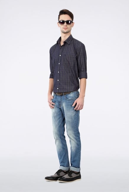 Allen Solly Navy Checks Casual Shirt Allen Solly Navy Checks Casual Shirt