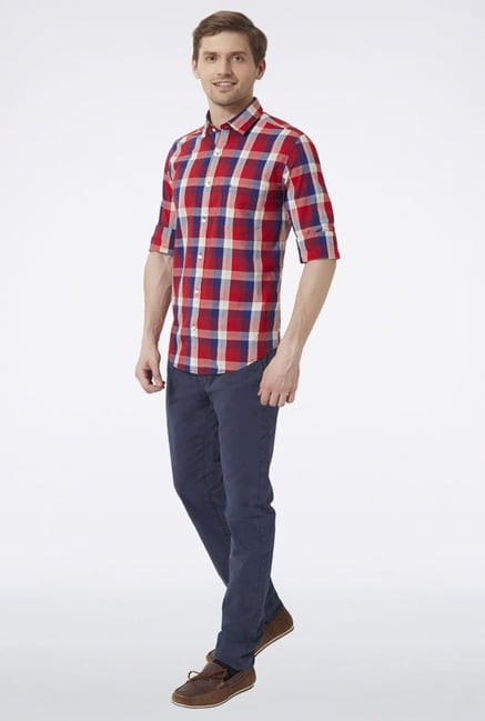 Peter England Red & Blue Checks Casual Shirt Peter England Red & Blue Checks Casual Shirt