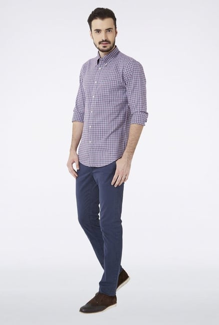 Peter England Blue Checks Slim fit Casual Shirt Peter England Blue Checks Slim fit Casual Shirt