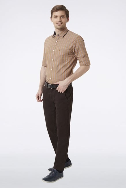 Peter England Brown Striped Slim fit Casual Shirt Peter England Brown Striped Slim fit Casual Shirt