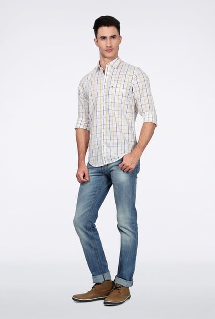 Peter England White Checks Slim fit Casual Shirt Peter England White Checks Slim fit Casual Shirt