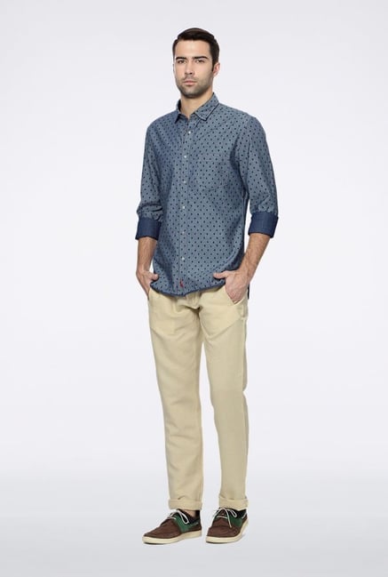 Peter England Blue Printed Slim fit Casual Shirt Peter England Blue Printed Slim fit Casual Shirt