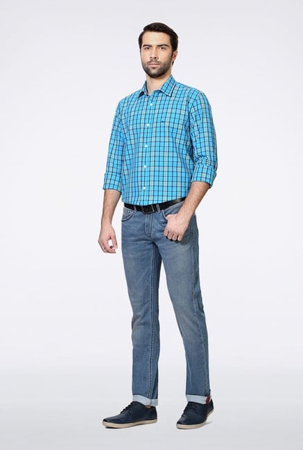 Peter England Blue Checks Slim fit Casual Shirt Peter England Blue Checks Slim fit Casual Shirt