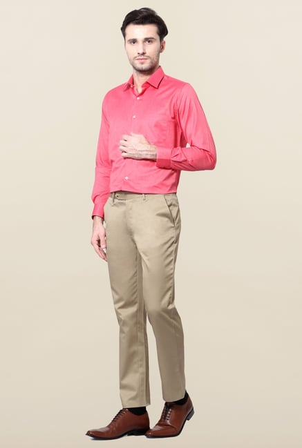 Peter England Beige Solid Cotton Trouser Peter England Beige Solid Cotton Trouser