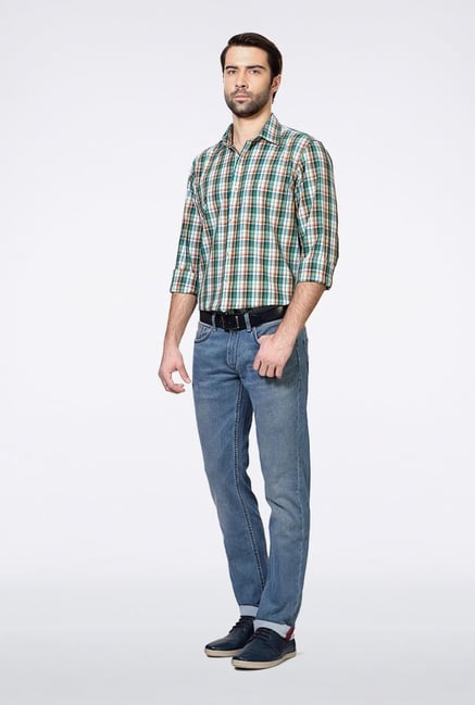 Peter England Green Checks Slim fit Casual Shirt Peter England Green Checks Slim fit Casual Shirt
