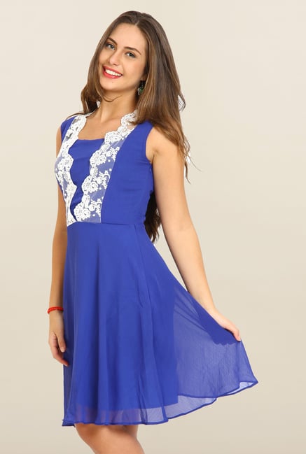 Avirate Blue Lace Square Neck Casual Dress Avirate Blue Lace Square Neck Casual Dress
