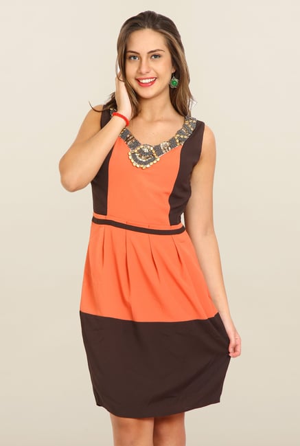 Avirate Black & Orange Solid A-Line Dress Avirate Black & Orange Solid A-Line Dress