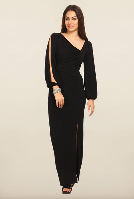 Avirate Black Solid Full Sleeves Maxi Dress Avirate Black Solid Full Sleeves Maxi Dress
