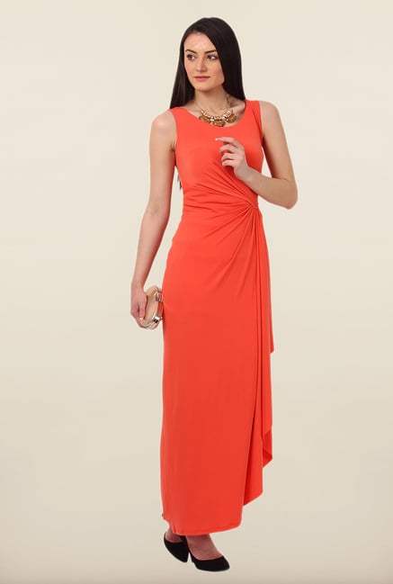 Avirate Orange Solid Maxi Dress Avirate Orange Solid Maxi Dress