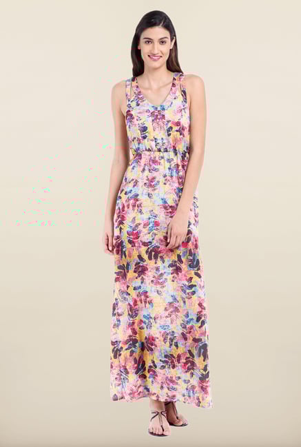 Avirate Multicolor Printed V Neck Maxi Dress Avirate Multicolor Printed V Neck Maxi Dress