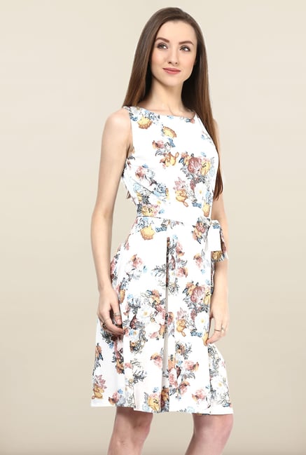 Avirate White Floral Print Skater Dress Avirate White Floral Print Skater Dress