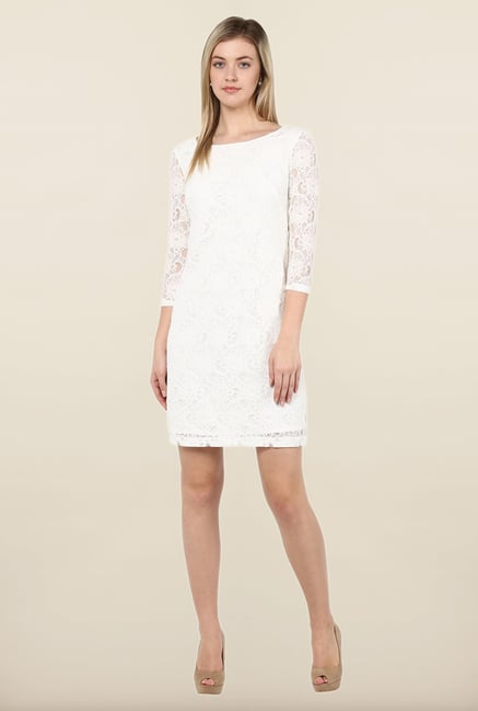 Avirate White Lace Boat Neck Shift Dress Avirate White Lace Boat Neck Shift Dress