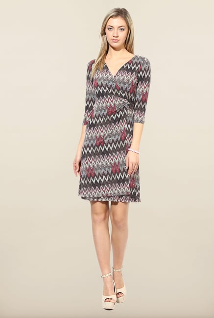 Avirate Grey Aztec Print Wrap Dress Avirate Grey Aztec Print Wrap Dress