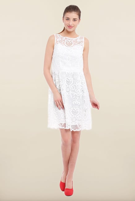 Avirate White Lace Sleeveless Shift Dress Avirate White Lace Sleeveless Shift Dress
