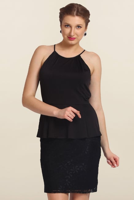 Avirate Black Solid Peplum Dress Avirate Black Solid Peplum Dress