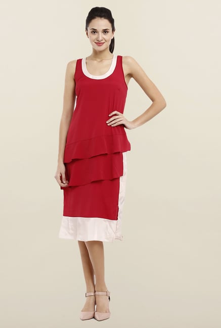 Avirate Red Solid Asymmetric Dress Avirate Red Solid Asymmetric Dress