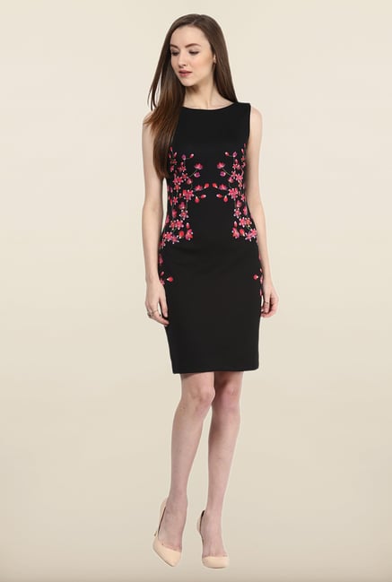 Avirate Black Printed Sleeveless Shift Dress Avirate Black Printed Sleeveless Shift Dress