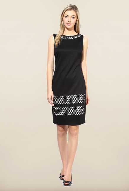 Avirate Black Solid Boat Neck Casual Dress Avirate Black Solid Boat Neck Casual Dress