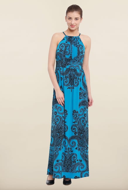 Avirate Blue Paisley Print Maxi Dress Avirate Blue Paisley Print Maxi Dress