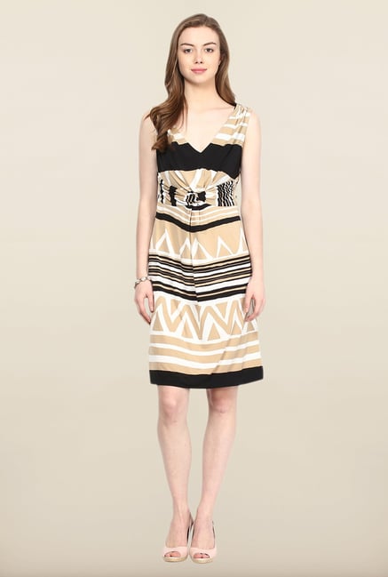 Avirate Beige Printed A-Line Dress Avirate Beige Printed A-Line Dress