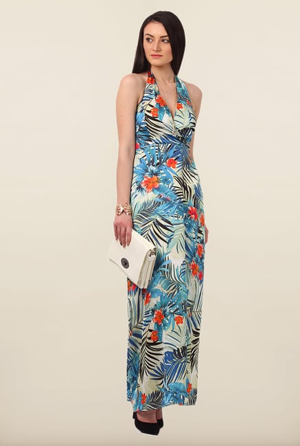Avirate Blue Printed Halter Maxi Dress Avirate Blue Printed Halter Maxi Dress