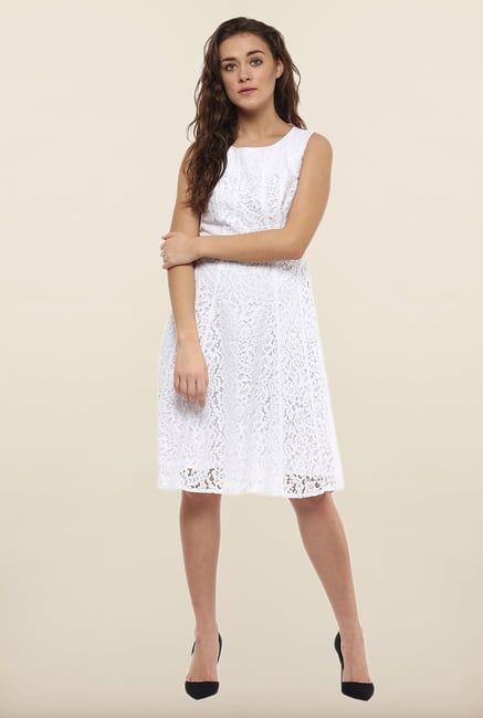 Avirate White Crochet A-Line Dress Avirate White Crochet A-Line Dress