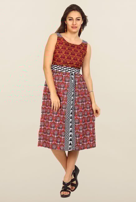 Avirate Multicolor Printed A-Line Dress Avirate Multicolor Printed A-Line Dress