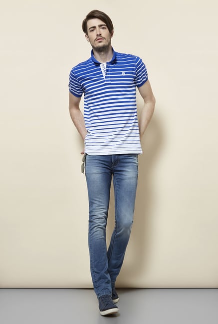 Killer Royal Blue Striped Polo T Shirt Killer Royal Blue Striped Polo T Shirt