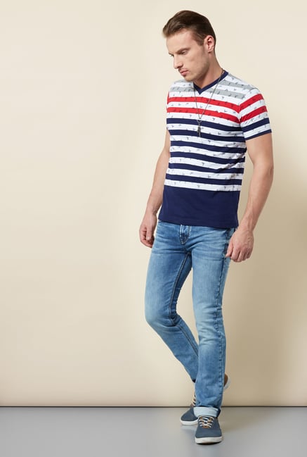 Killer Navy Striped V-Neck T Shirt Killer Navy Striped V-Neck T Shirt