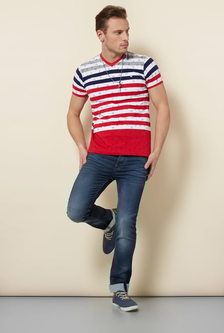 Killer Red Striped V-Neck T Shirt Killer Red Striped V-Neck T Shirt