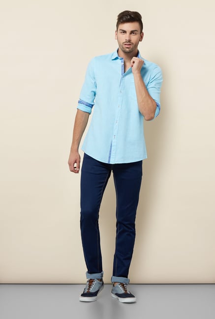 Lawman Aqua Blue Solid Casual Shirt Lawman Aqua Blue Solid Casual Shirt