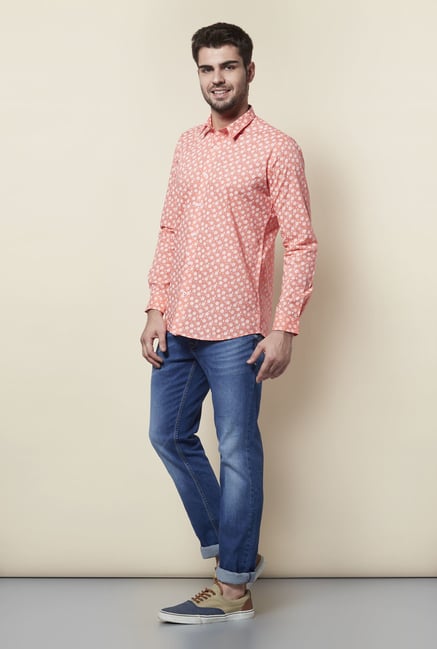 Lawman Peach Floral Print Casual Shirt Lawman Peach Floral Print Casual Shirt